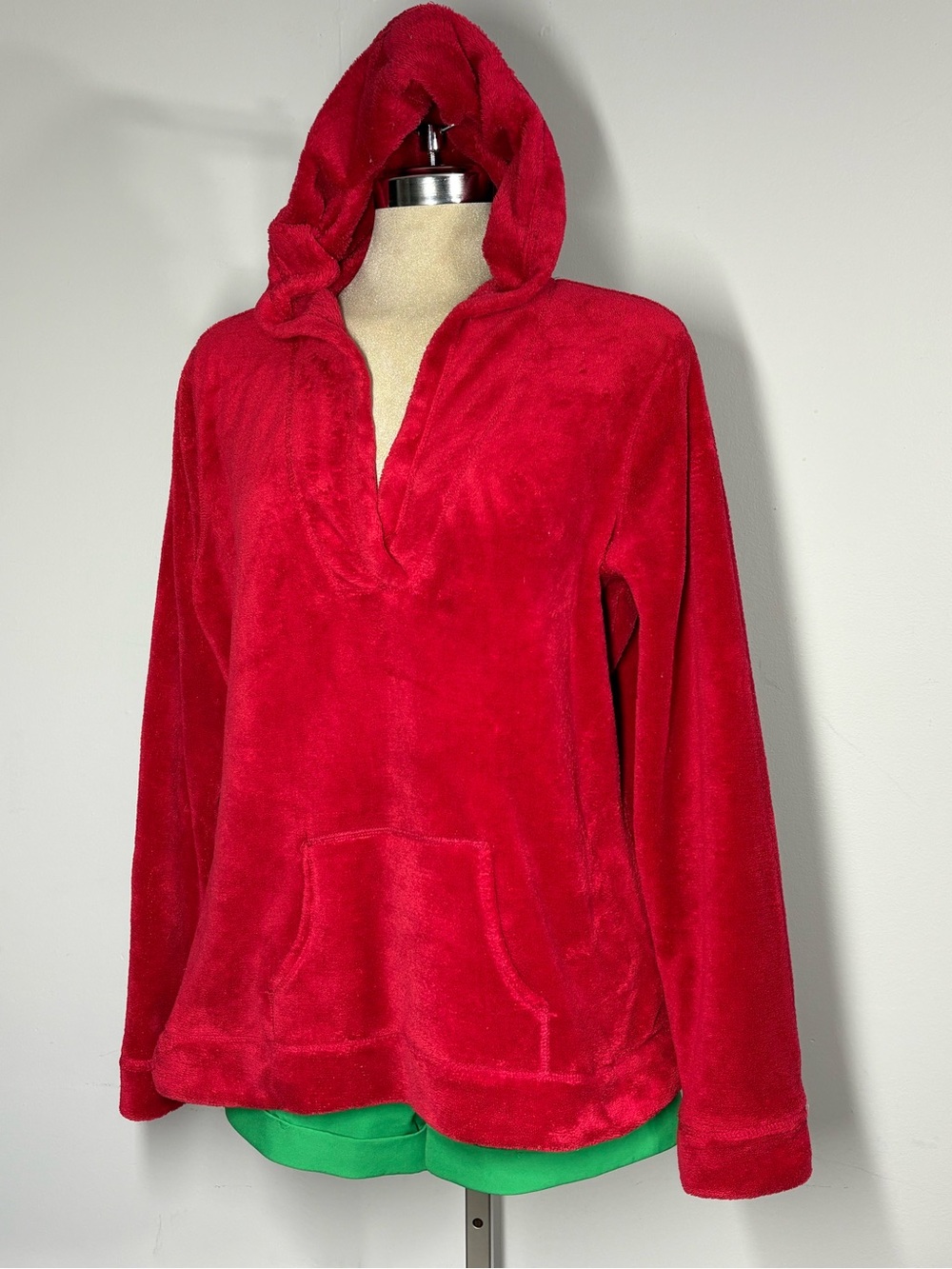 Plush Red Hooded Pullover